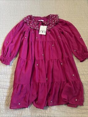 Zara Fuchsia Beaded Tiered Dress for Girls
